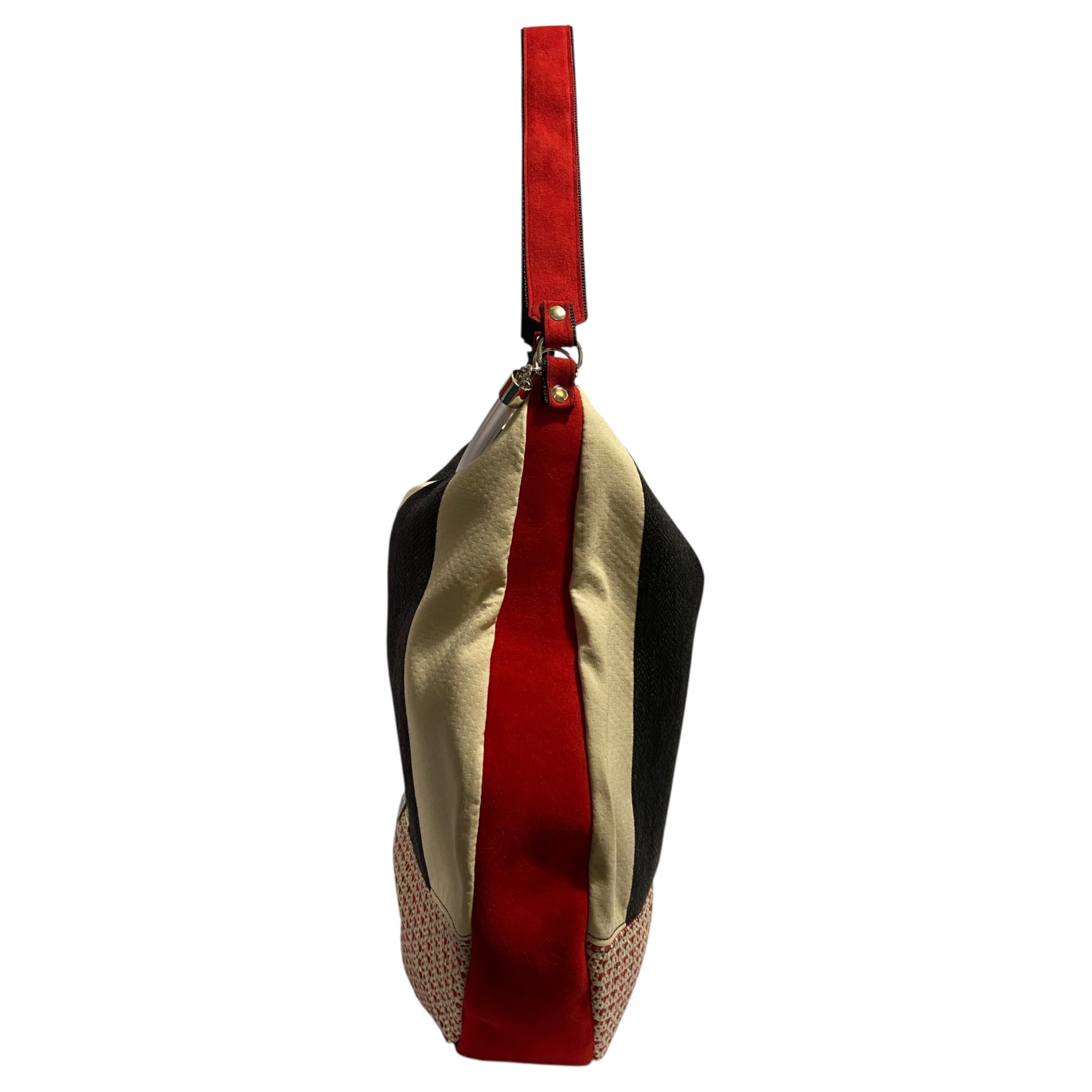 Hobo Maxi TOOitaly Graphic Rouge in tessuti circolari - Borsa capiente e leggera con manico trasparente, Made in Italy.
