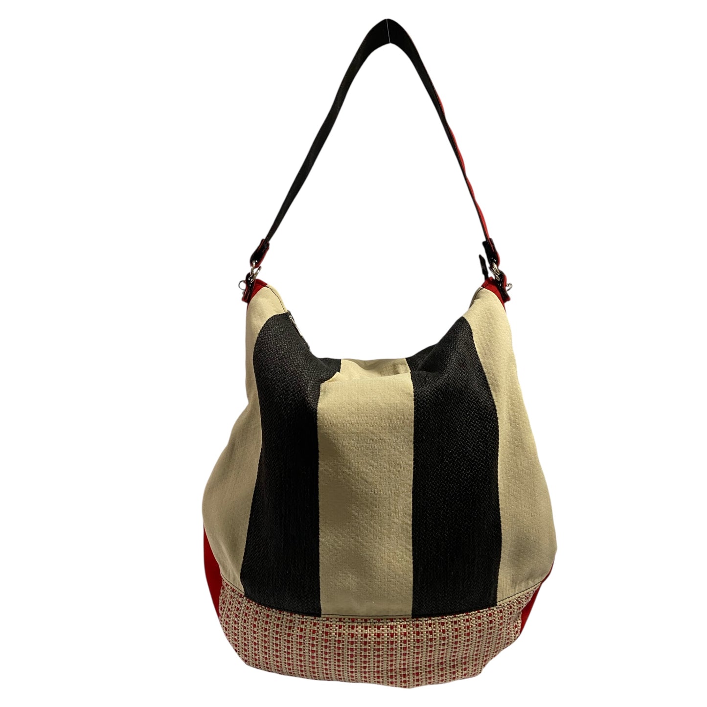 Hobo Maxi TOOitaly Graphic Rouge in tessuti circolari - Borsa capiente e leggera con manico trasparente, Made in Italy.