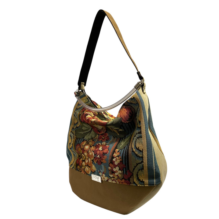 Hobo Maxi TOOitaly Barocco Verde in tessuto jacquard - Borsa grande, leggera e artigianale Made in Italy.