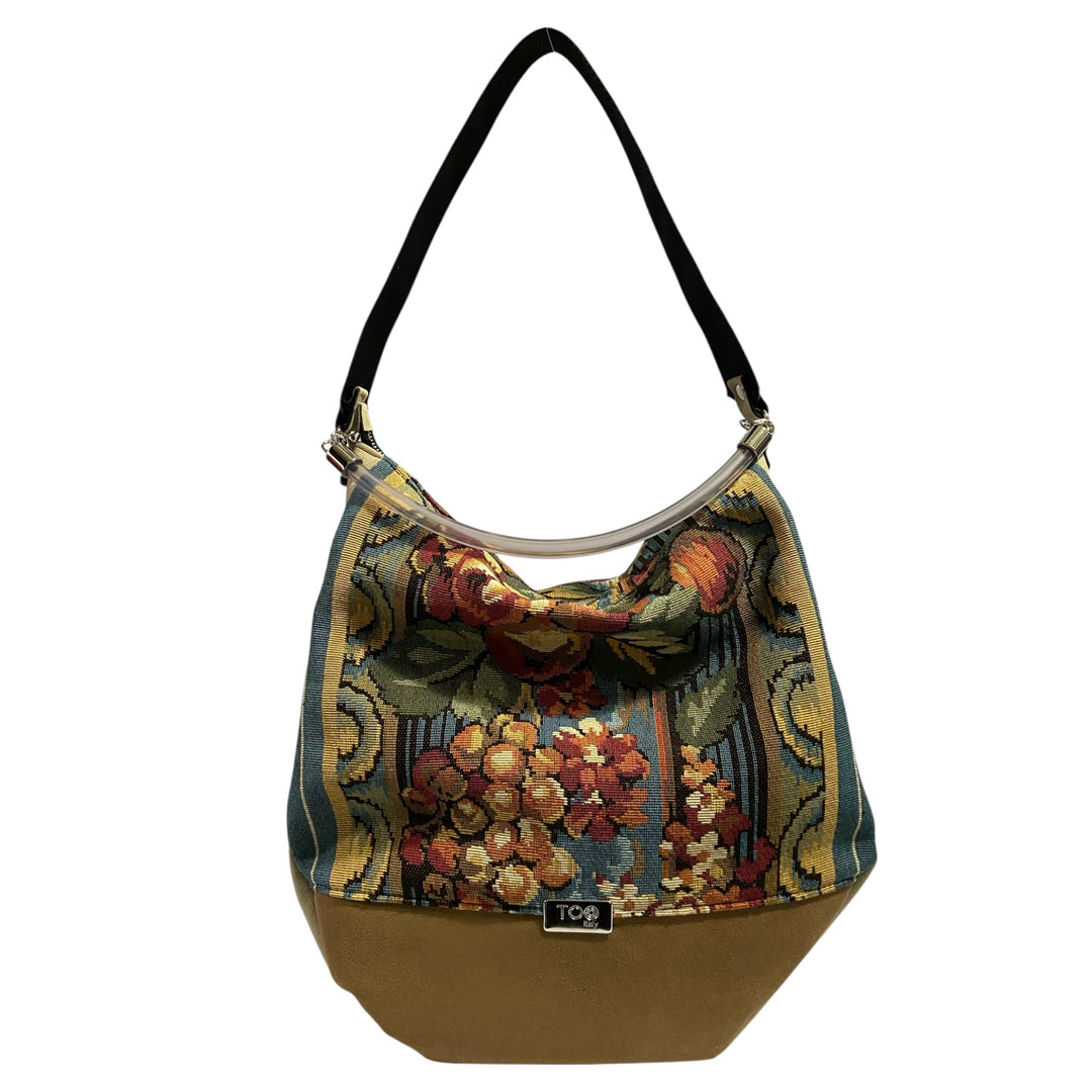 Hobo Maxi TOOitaly Barocco Verde in tessuto jacquard - Borsa grande, leggera e artigianale Made in Italy.