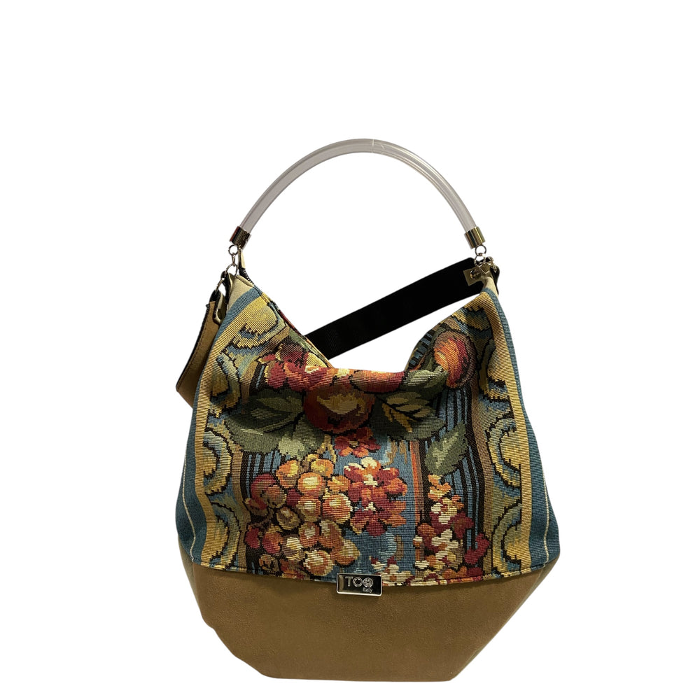 Hobo Maxi TOOitaly Barocco Verde in tessuto jacquard - Borsa grande, leggera e artigianale Made in Italy.