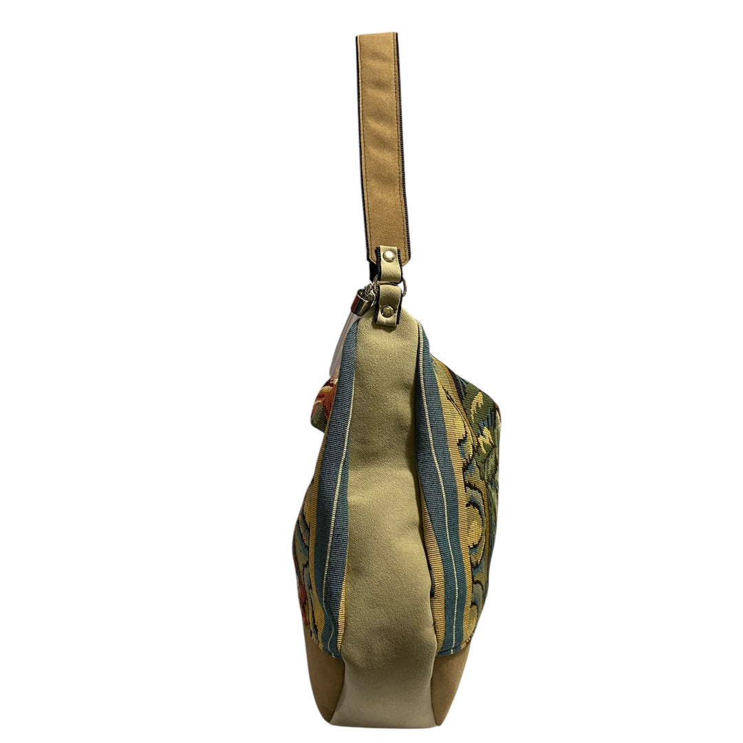 Hobo Maxi TOOitaly Barocco Verde in tessuto jacquard - Borsa grande, leggera e artigianale Made in Italy.