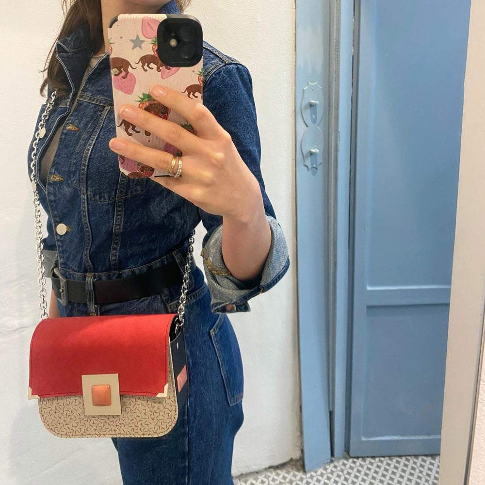 Chicca Maxi Alcantara corallo e stecchetta rossa - Messenger Bag con tracolla - Chicca Maxi
