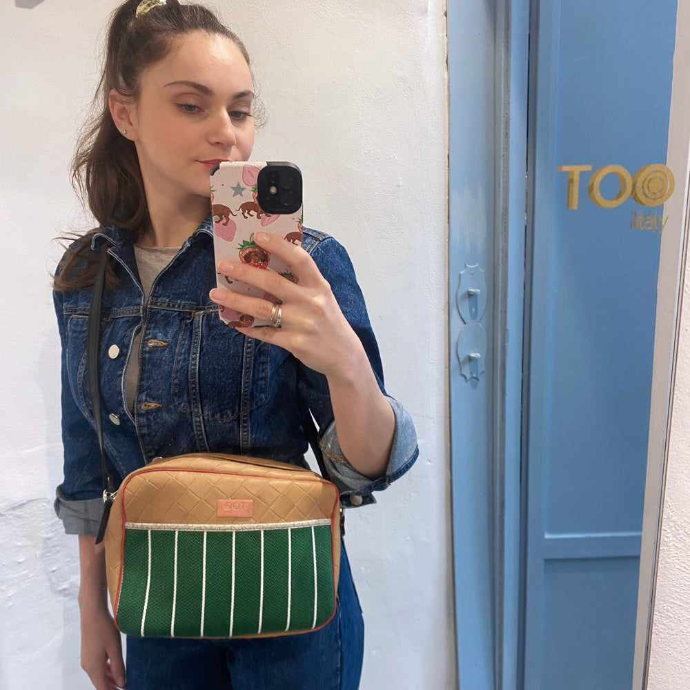 Camera Bag - Borsa donna a tracolla pelle vegana corda e rafia verde - Camera