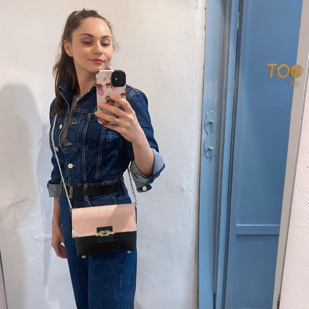 Box - Borsa donna a tracolla in PVC bullonato e Alcantara rosa - Box