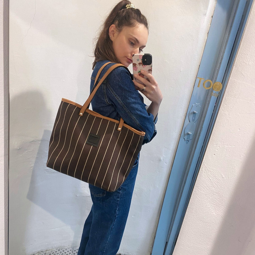Tote - Borsa donna a spalla rafia marrone - Tote