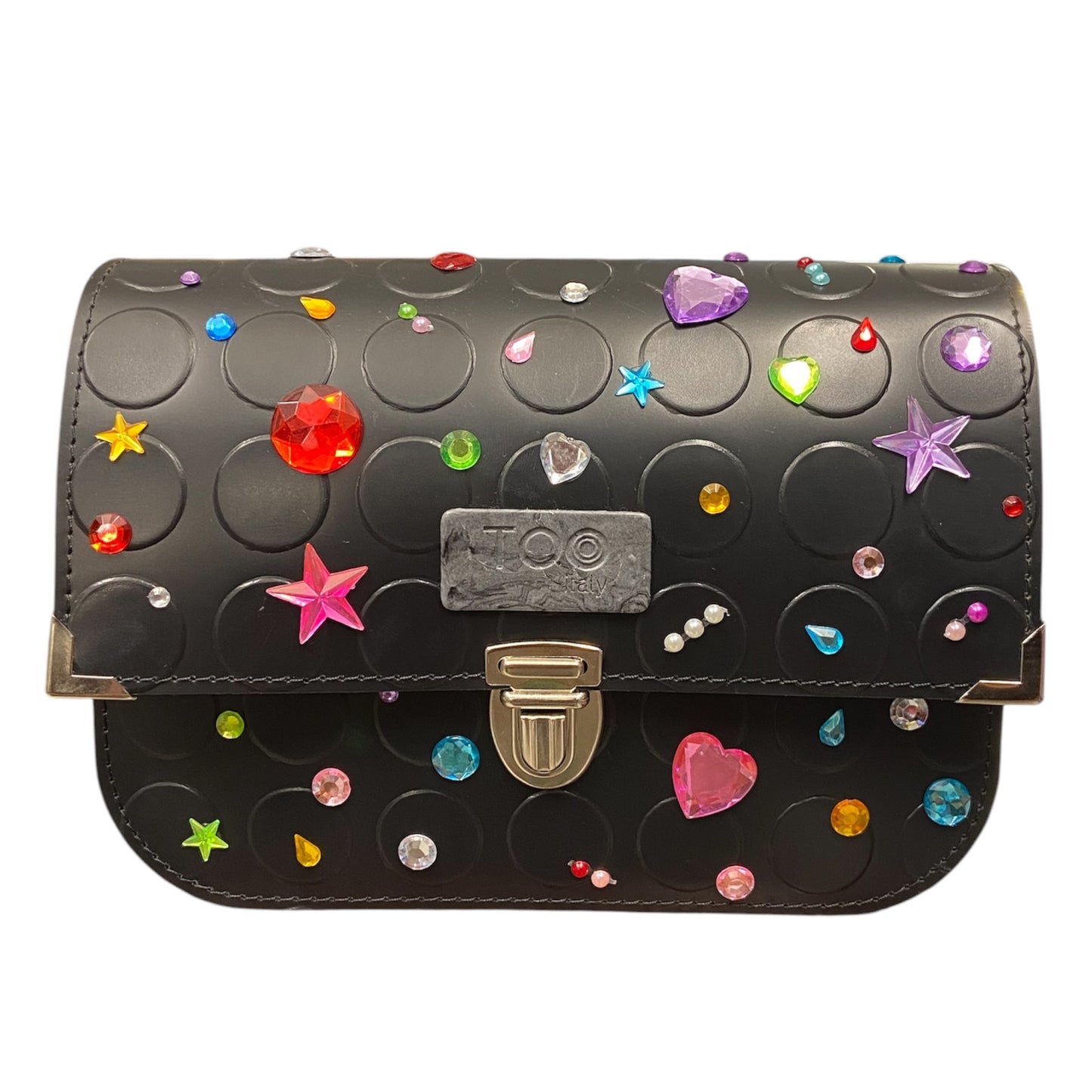 Chicca Maxi Jewels – Borsa in PVC Nero Decorata con Strass