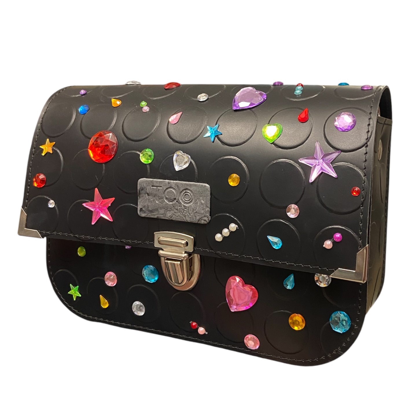 Chicca Maxi Jewels – Borsa in PVC Nero Decorata con Strass