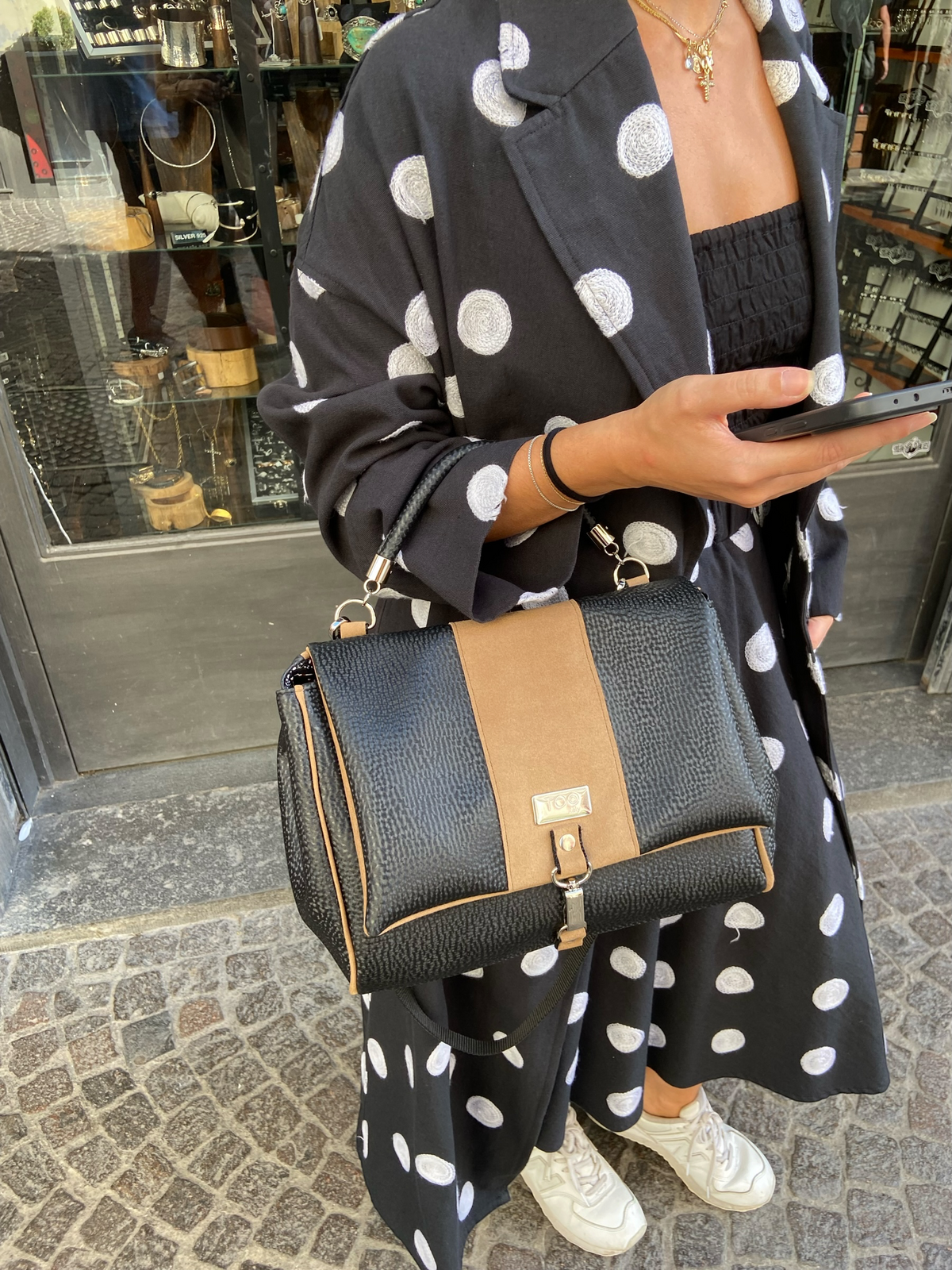 Miura Maxi Borsa a Mano e Tracolla Nera Effetto Diamantato | TOOitaly