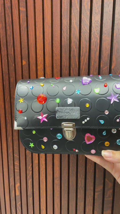Chicca Maxi Jewels – Borsa in PVC Nero Decorata con Strass